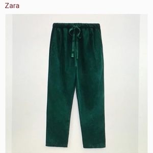 ZARA, NWTO,  WOMENS  CROPPED LINEN BLEND, THE WEEKEND PANT. FOREST GREEN.